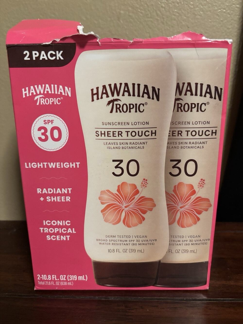 Hawaiian Tropic Sheer Touch Lotion Sunscreen SPF 30, 10.8 fl oz, 2-pack